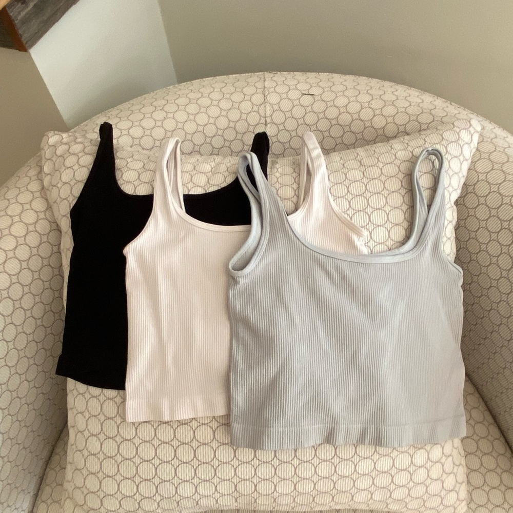 Amazon Women's Ribbed Tank Top Set - Black, White, Light Gray